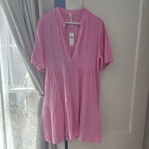 Pink V-Neck Women's Dress